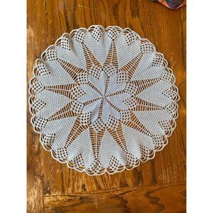 Hand-Crocheted Vintage Lace Doily Table Topper 19" Round Blue Cotton Home Decor